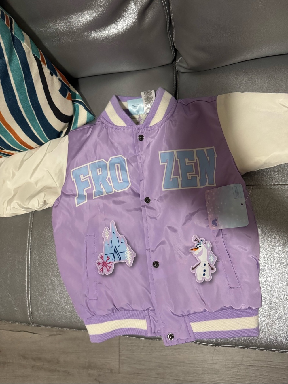 Girls' Lavender 'Frozen' Bomber Jacket with Olaf Patches